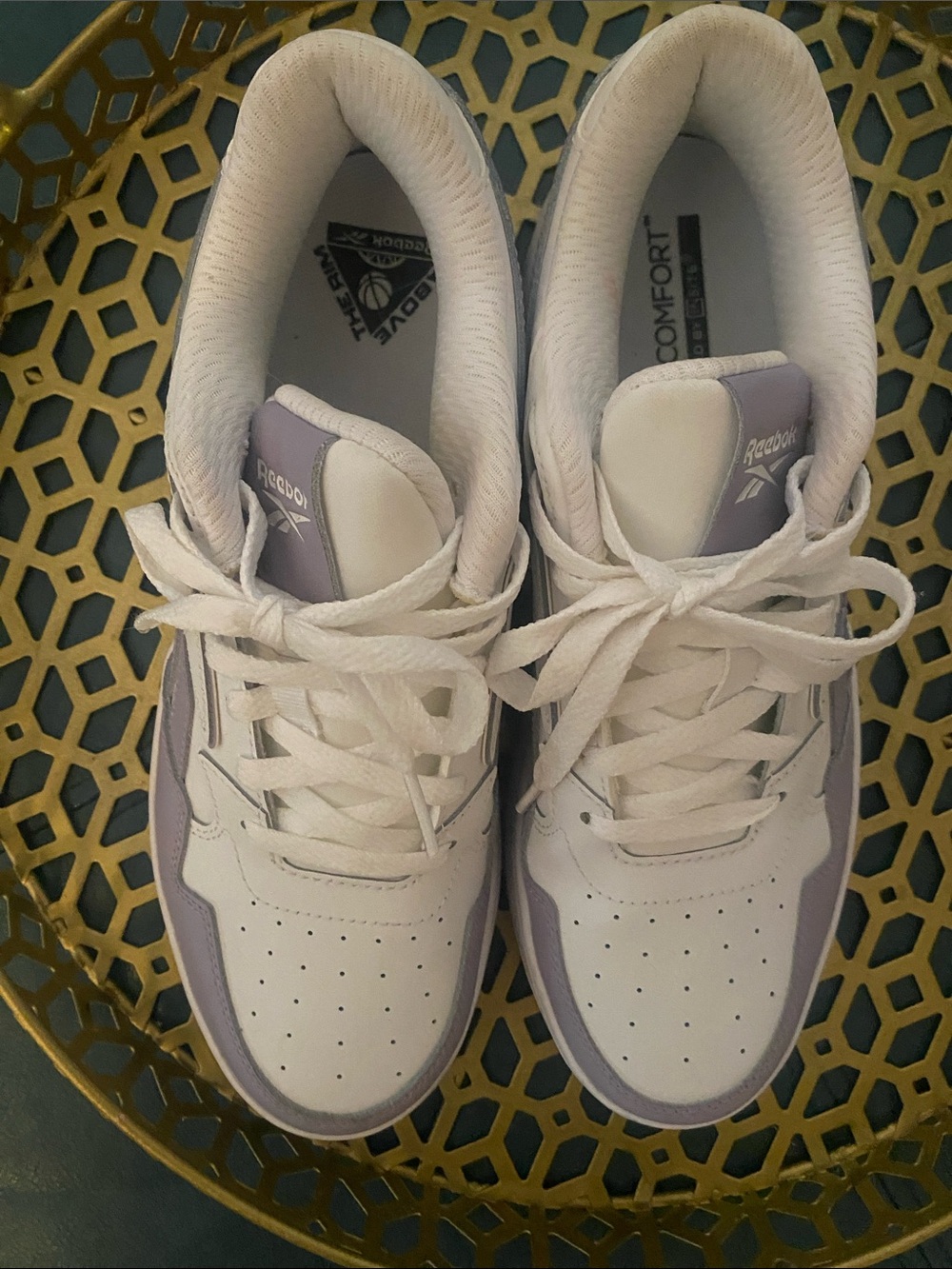 Reebok Women's White and Lavender Low-Top Sneakers - Comfort Fit